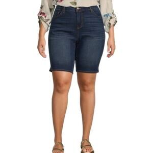 Chelsea Plus Size High Rise Side Slit Stretch Denim Cotton Blend Bermuda Shorts